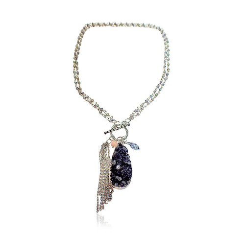 Gray druzy pendant necklace